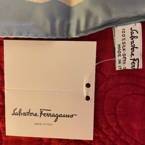 Salvatore Ferragamo Mini Silk Scarf - Blue & Yellow Pansies Print - NWT - Picture 2 of 4